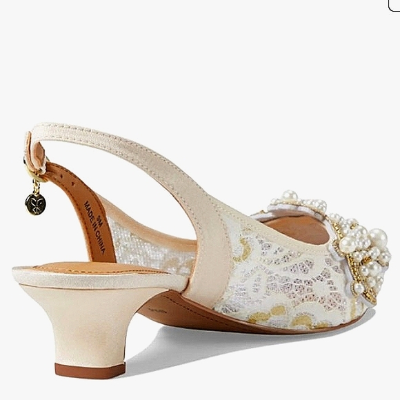 New w/Box J. Renee Strovanni Lace & Beaded Faux Pearl Kitten Heel Slingback Pump - Picture 2 of 7
